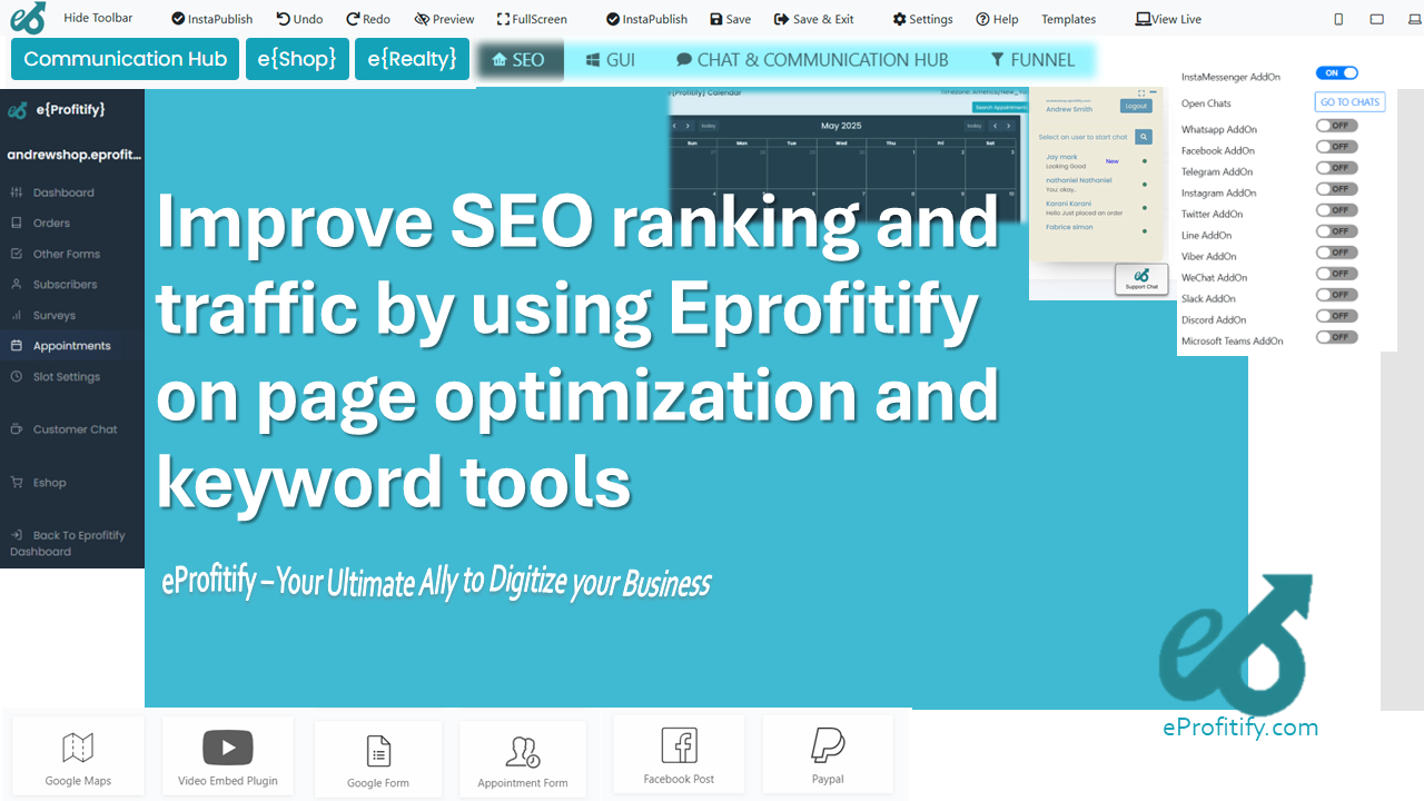 Improve SEO ranking and traffic by using Eprofitify on page optimization and keyword tools